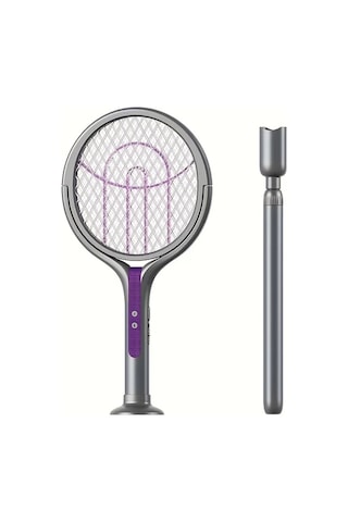 Boatshop1 Yeni Çok Fonksiyonlu With Telescopic Rod Usb Şarjlı Katlanabilir Sinek Öldürücü Döner Başlıklı Ev Ofis Kamp İçin Mor Işıklı