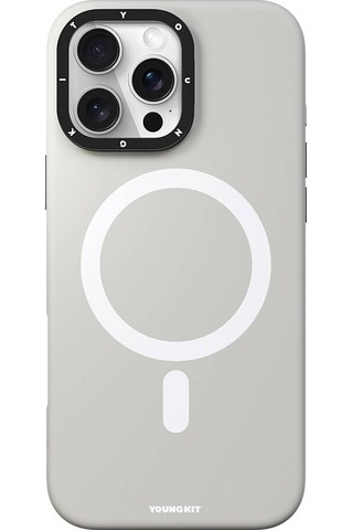 Apple iPhone 16 Pro Max Kılıf Kamera Standlı Magsafe Şarj Özellikli Youngkit Bitty Cream Kapak Gri