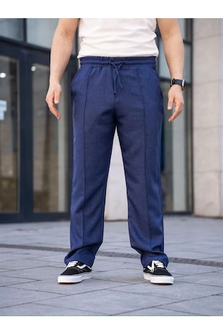 Erkek Keten Cepli Çıma Dikişli Jogger Buggy Pantalon Rahat Kalıp - Lacivert Lacivert