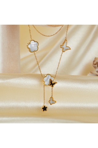 Sones Opk Gx2439 Paslanmaz Çelik Kelebek Çiçek Püskül Kolye Kemik Zincir Altın