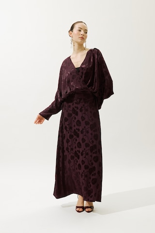 Jakarlı Saten Kimono Bordo Bordo