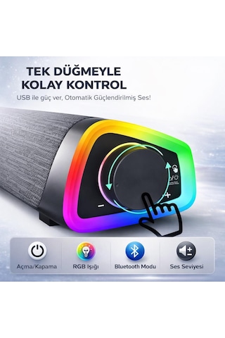 Coofbe Rgb Işıklı Vers.5.3 Bluetooth Masaüstü Hoparlör Tv Bilgisayar Soundbar Ses Sistemi Speaker Hoparlör