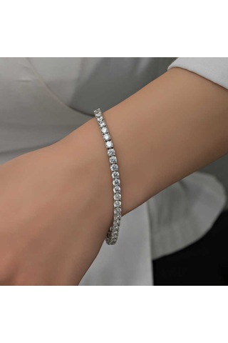 Casera's Gümüş 6 Mm Beyaz Taşlı Su Yolu Kadın Bileklik Csr2185359 Gümüş
