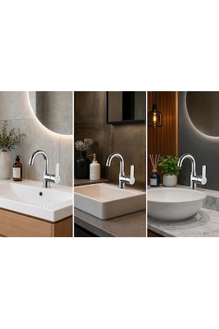 Elvora Sena Banyo Lavabo Bataryası Gümüş Krom