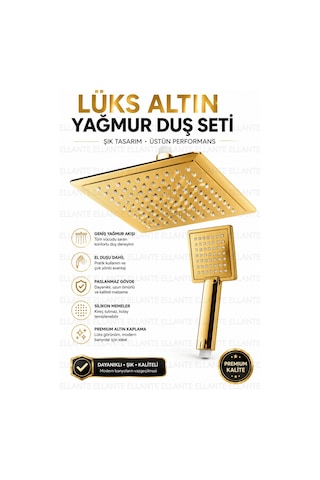 Premium Gold 20x20 Cm Kare Yağmur Duş Başlığı Ve El Duşu Seti Paslanmaz Çelik Yüksek Basınçlı Lü Çok Renkli