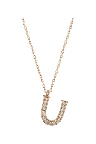 925 Ayar Gümüş Rose U Harfi Kadın Gümüş Kolye T6746 599599 Gümüş