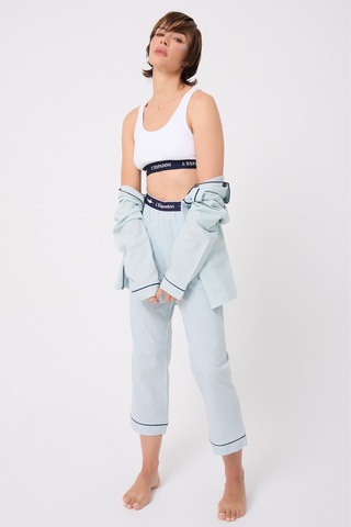 Lespadon Marısılk Seastrıpe Premium Dokuma Uzun Kollu Crop Pantolonlu Kadın Pijama & Lounge Takımı-3190 Yesil