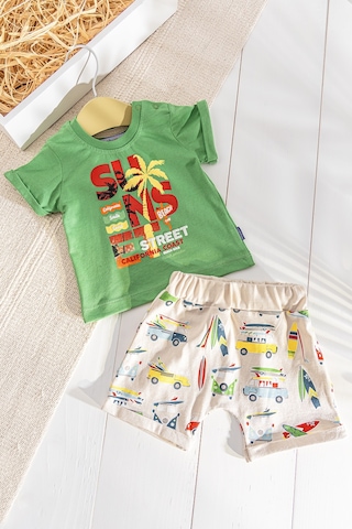 Palmiye Desenli Yazlık Şortlu Erkek Bebek Takım 001