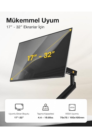 North Bayou A5 17''-32'' Tek Kol 2-9 Kg Vesa Uyumlu Monitör Standı