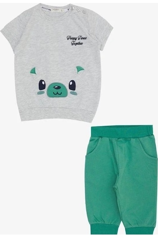 Erkek Bebek Ayıcık Detaylı Eşofman Takımı-14565 Gri