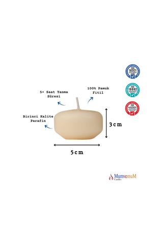 12 Li Çap 5 Cm Krem Yüzen Mum Krem