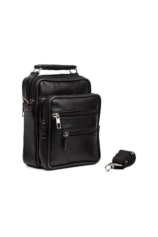 Newish Polo Erkek Hakiki Deri El Omuz Çantası Ve Mekanizmalı Cüzdan 15x19 Cm New101 - Siyah - Antrasit