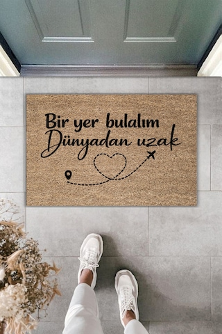 Rugmood Modern Dijital Baskı - Bir Yer Bulalım Dünyadan Uzak - Kapı Önü Paspası Kahverengi