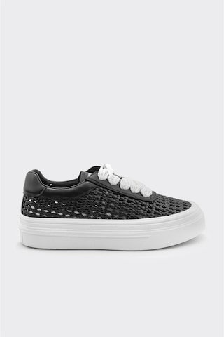 Derinet Örgü Desenli Kadın Sneaker Siyah Siyah
