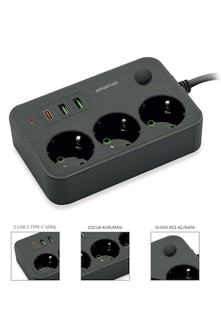 Usb Type-c Priz Dönüştürücü 2m Kablolu 2500w