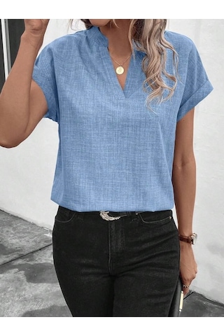 Kadın Kısa Kollu Hakim Yaka Sofya Bluz Göründüğü Gibi