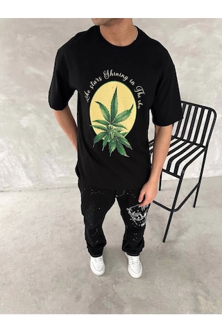Veraura Lifestyle Ön Ve Arka Baskılı Oversize Bisiklet Yaka T-shirt- Siyah