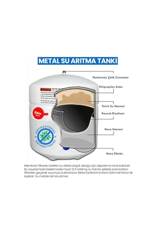 Su Arıtma Tankı – 12 Lt (3,2 Galon) Paslanmaz Metal + Vanalı ve Ayak