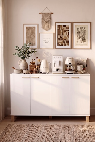 Robin Home Porto Çok Amaçlı Dolap Mutfak Konsolu Airfryer Ve Kahve Köşesi Dolabı Ahşap Ayaklı 4 Kapaklı Beyaz