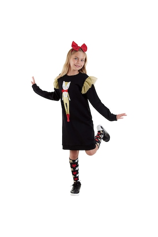 Denokids Simli Kedi Kız Çocuk Siyah Elbise Renkli