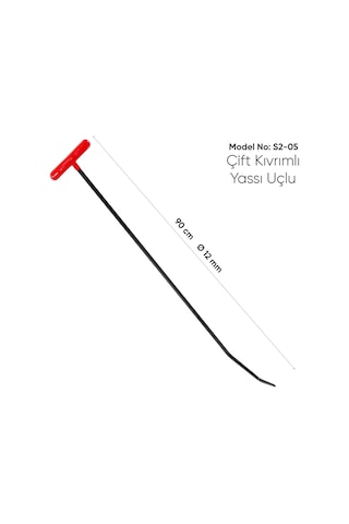 90 Cm 12 Mm Çap Çift Kıvrımlı Yassı Uç Boyasız Göçük Düzeltme Çubuğu - S2-05, Pdr Çubuk