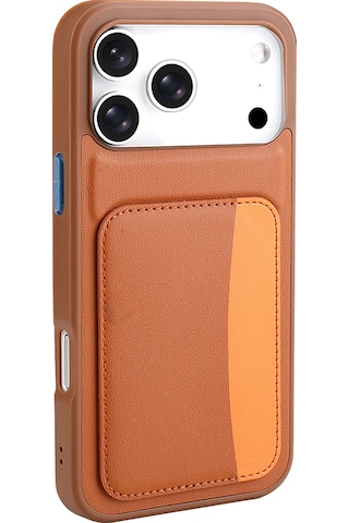 Apple Uyumlu iPhone 17 Pro Kılıf Kartlıklı Zore X-kart Silikon Kapak Kahverengi