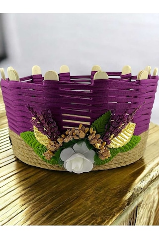 Çok Amaçlı Sepet Hasır El Yapımı Organizer Takı Kutusu Komodin Makyaj Banyo Mor