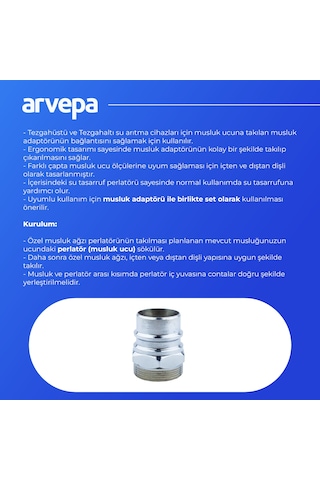 Arvepa Su Arıtma Cihazı Özel Musluk Ağzı Perlatörü - Su Tasarruflu (İçten ve Dıştan Dişli Uyumlu)
