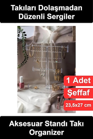 Takıstandı Aksesuar Standı Takı Organizer Şeffaf Plastik 3 Katlı Tepsili Küpe Kolye Bileklik Yüzük Çok Renkli
