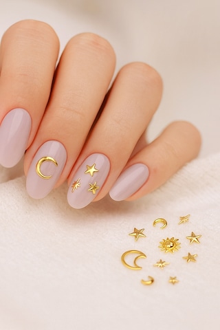 Charm Gökyüzü Mix Altın - Ay Yıldız 3d Nail Art Tırnak Süsü Seti