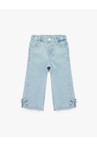 Koton Pamuklu Cep Detaylı Fiyonklu Geniş Paça Denim Pantolon - Wide Leg Jeans Lıght Indıgo 6smg40010ad Açık Mavi