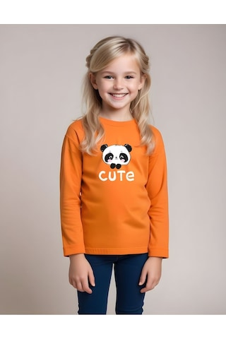 Fyk Kids Kız Çocuk Kelebek Baskılı Yuvarlak Yaka Sweatshirt Turuncu