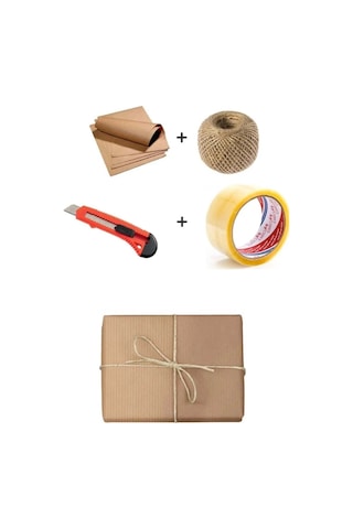 Çeyiz Kağıdı 10 Adet 70x100 Kraft Kağıdı + 1 Adet Jüt İp + 1 Adet Maket Bıçağı + 1 Adet Koli Bandı