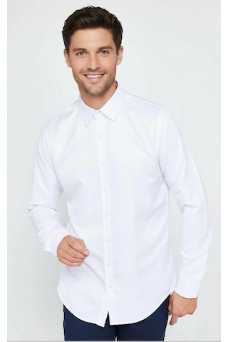 Yxc Trend Maker Slim Fit Uzun Kollu Kolay Ütü Teri Emen Nefes Alan Doku Kravatlık Dört Mevsim Erkek Gömlek Beyaz