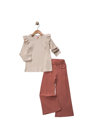 Celira Krem Taş Baskılı Kaşkorse Kız Çocuk Takım Çok Renkli