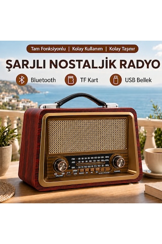 Ultratekno R-2066bt Şarjlı Nostaljik Radyo Bluetooth Usb Tf Kart Type-c Fm Am Sw 3 Bant Retro Radyo