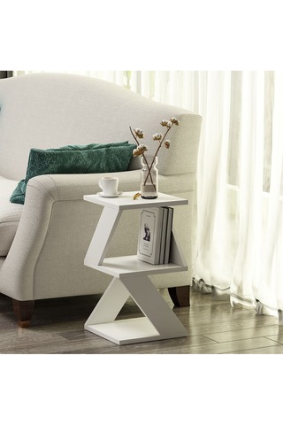 Albeni Yan Sehpa Ahşap Siyah - Beyaz Beyaz