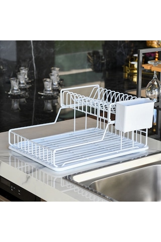 Ömür Boyu Paslanmaz İki Katlı Tabaklık Bulaşıklık BEYAZ TB2BEYAZ Beyaz