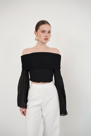 Verymoda D 2977 Uzun Kol Tül Bluz - D2977 Siyah