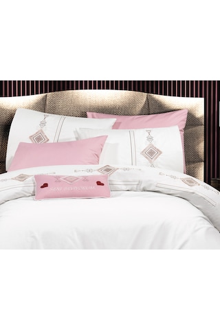 Goldroom Aysima 4 Yastıklı %100 Pamuklu Nevresim Takımı 7 Parça Pudra