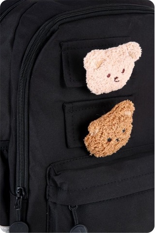 Young İki Ayıcık Maskotlu Siyah Okul Çantası Sırt Çantası Spor Çantası 51666 Desenli