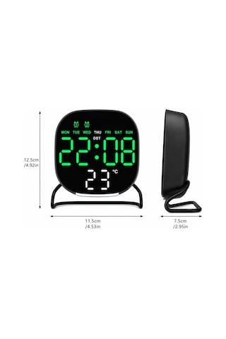 Valkyrie Dijital Yeşil Led Siyah Masa Saati Alarm Beyaz Derece 3 Kademe Işık, Usb Destekli Modern Gece Lambalı Saat 06922352