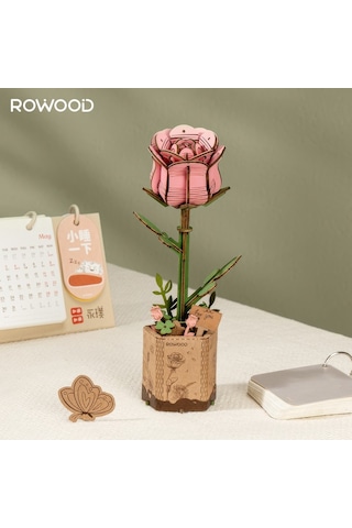 Rowood Tw041 Pembe Gül Pink Rose Dıy Minyatür Maket Model Seti Ahşap 3d Wooden Puzzle 3d Model Kit Ahşap Maket Dekoratif Hobi Seti