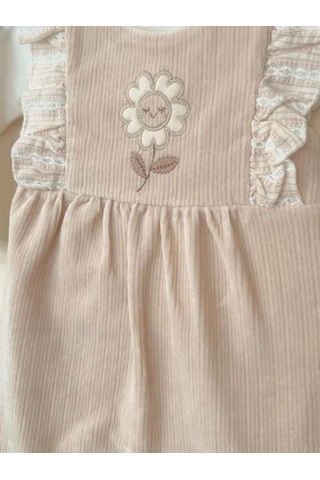 Kız Bebek 2 Li Çiçek İşlemeli Tulum-15270 Bej