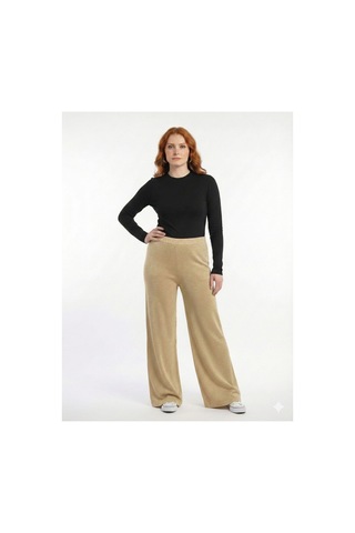 Neden Tekstil Kadın Simli İpsiz İnce Fitilli Bol Paça Örme Pantolon - Camel-gold