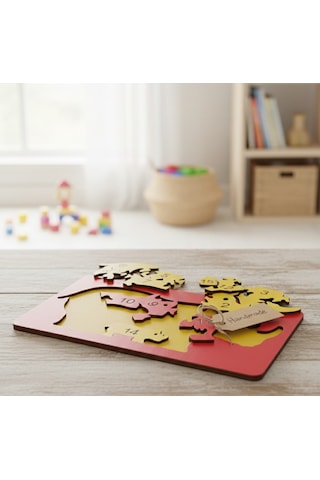 Eğitici Ahşap Gergedan Ailesi Puzzle - 15 Parça Sayı Öğretici - 26x15 Cm Mdf