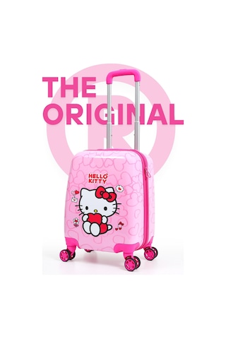 Gedox Kids Hello Kitty Lisanslı Çocuk Valizi Pembe Darbeye Dayanıklı 33l 360 Tekerlekli Hello Pembe Kalp