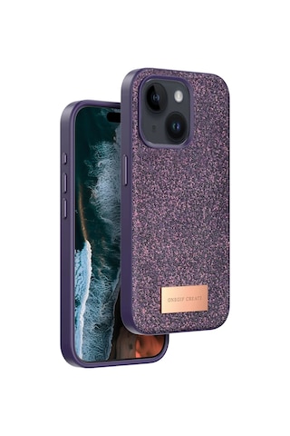 Sptmgldı Onegif Apple iPhone Uyumlu 15 Bright Simli Kapak - Derin Mor