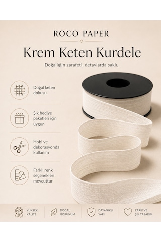 Krem Keten Kurdele 2,5 Cm X 20 Metre, Hediye Paketi Ve Hobi Şerid Standart