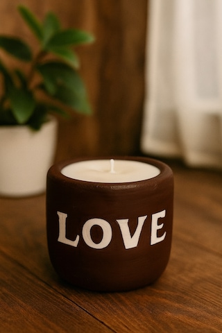 Dekoratif Kokulu Mum Love Kahverengi
